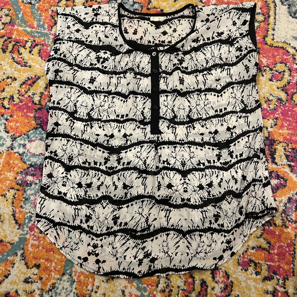 Black and White Sheer Cap Sleeve Blouse